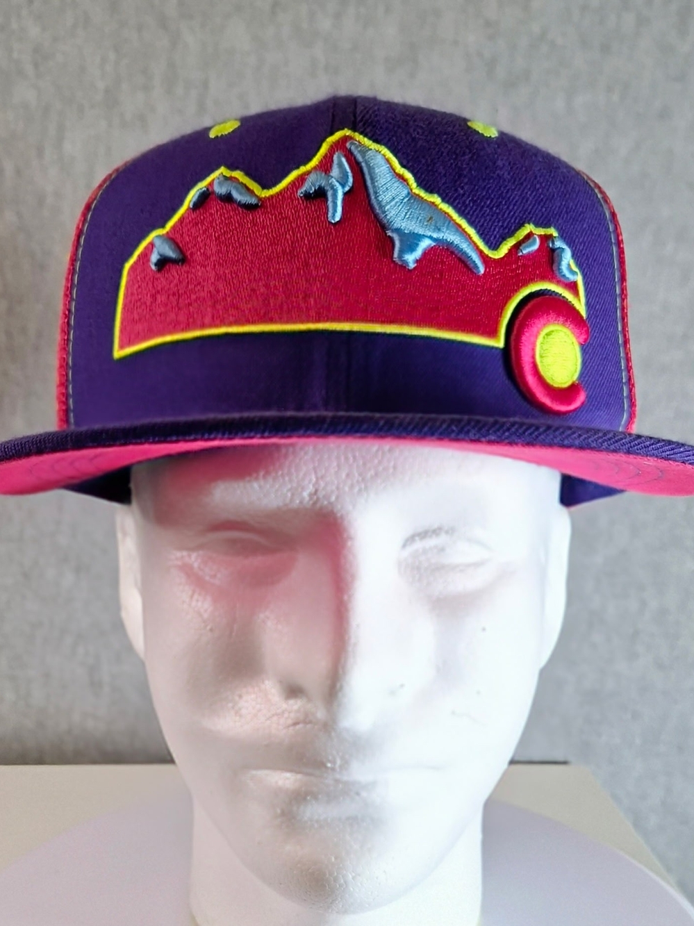 Colorado Aksels Purple and Pink Mountain Snapback Hat with Neon Accents